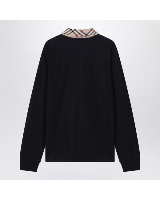 Burberry Black Long-Sleeved Cotton Polo Shirt for men