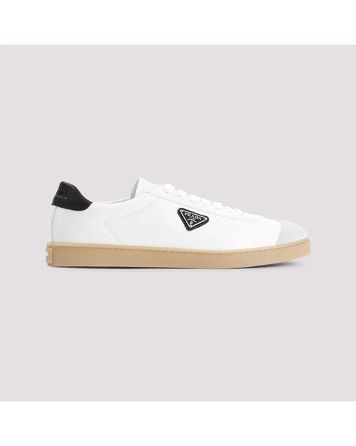 Prada White Lane Leather Low-Top Sneakers for men