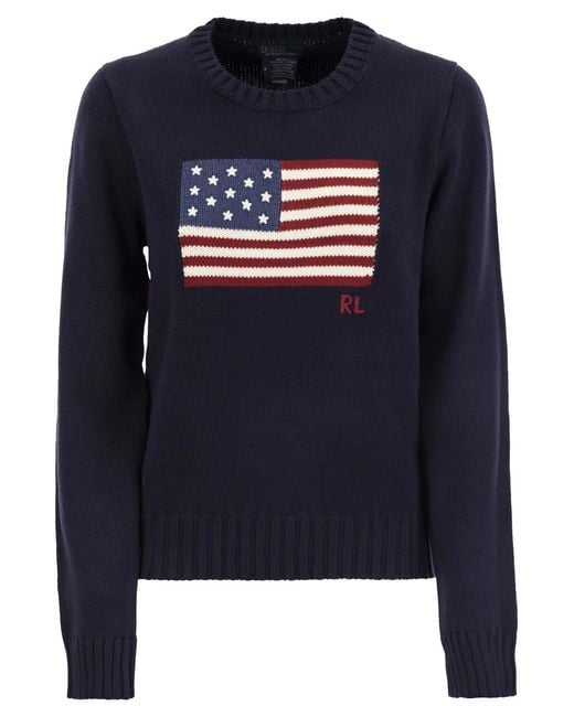 Polo Ralph Lauren Blue Cotton Jersey With Flag
