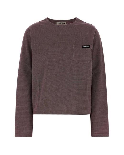 Miu Miu Brown Two-Tone Jersey T-Shirt