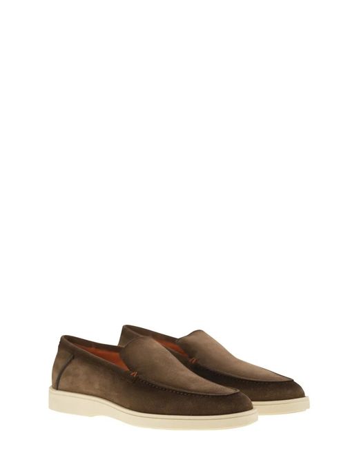 Santoni Brown Suede Moccasin for men