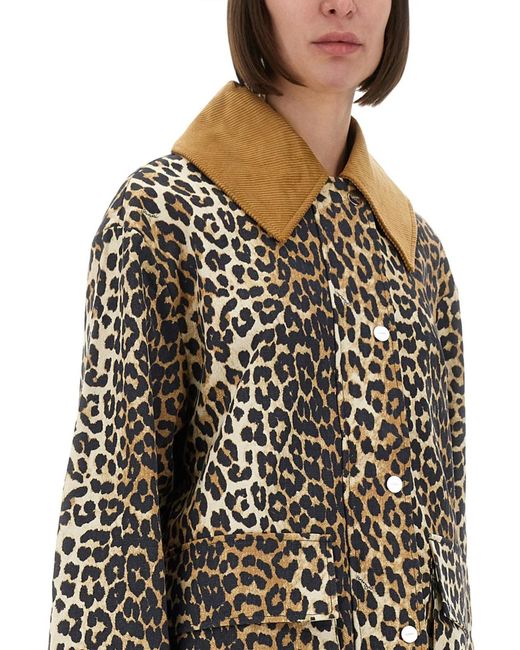Ganni Brown Leopard Print Midi Jacket