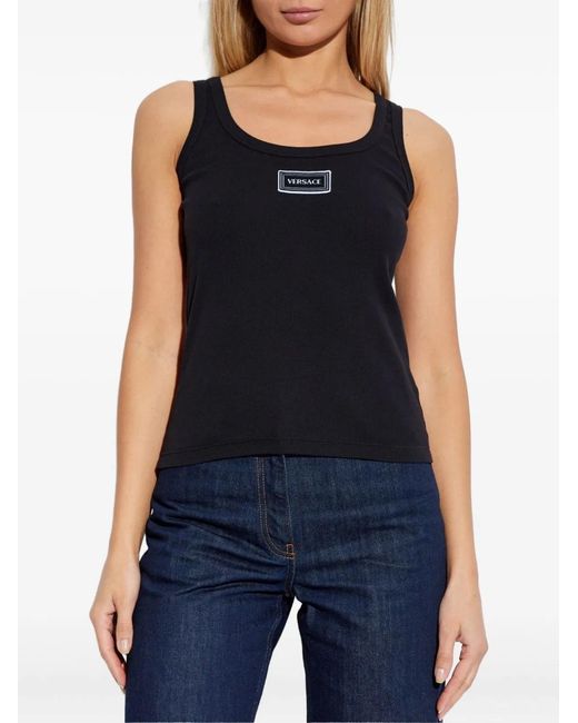 Versace Black Logo Cotton Tank Top
