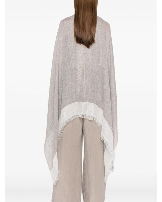 Fabiana Filippi White Fringed Linen Fabric Cloak