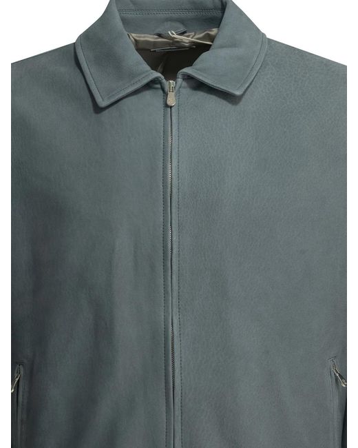 Brunello Cucinelli Gray Nubuck Leather Jacket for men