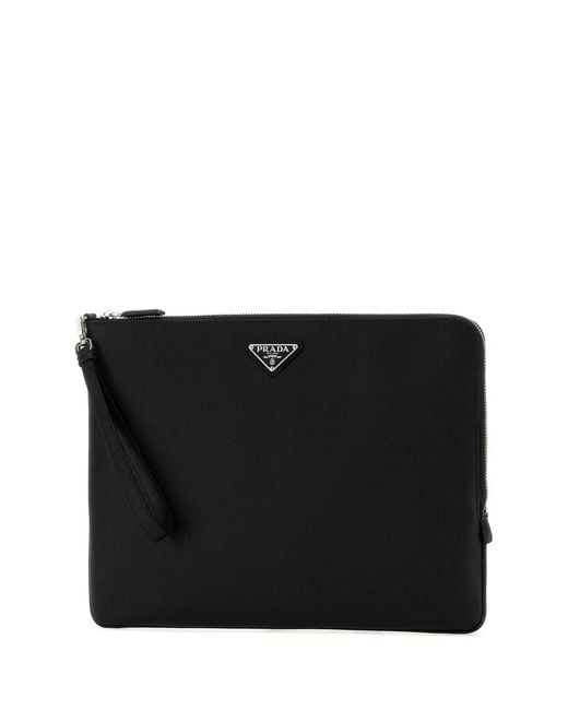 Prada Black Leather Clutch for men