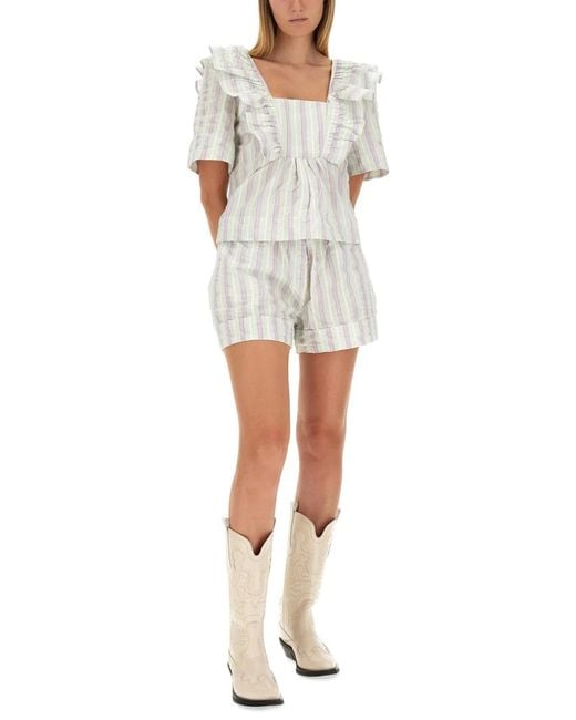 Ganni White Ruffle Blouse