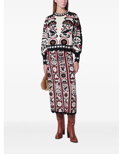 Farm Rio Black Wool Floral Pattern Sweater