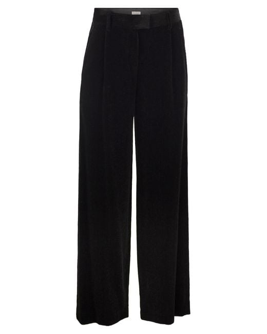 Brunello Cucinelli Black Wide-Leg Corduroy Trousers