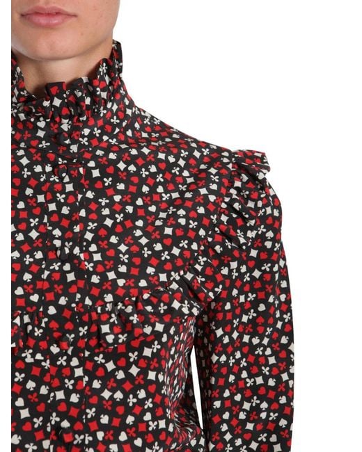 Saint Laurent Red Stand Up Collar Blouse