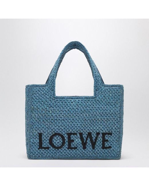 Loewe Blue Font Small Light Raffia Bag