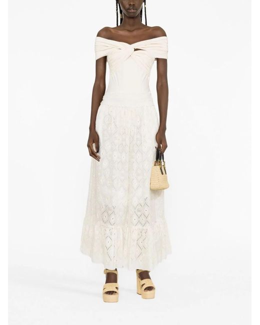 Gucci White Embroidered Long Skirt
