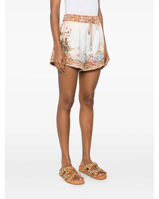 Zimmermann White Mahon Linen Shorts