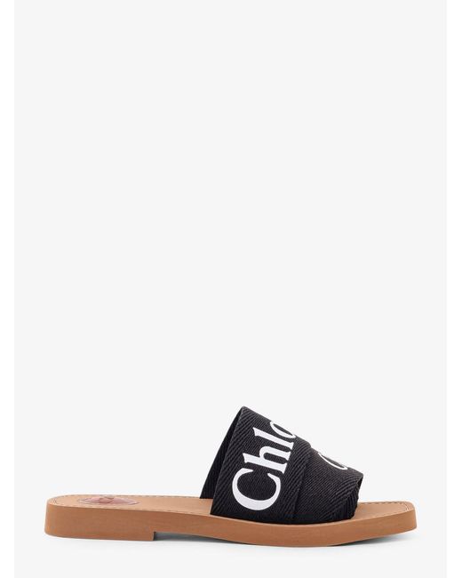 Chloé White Woody Linen Flat Sandals