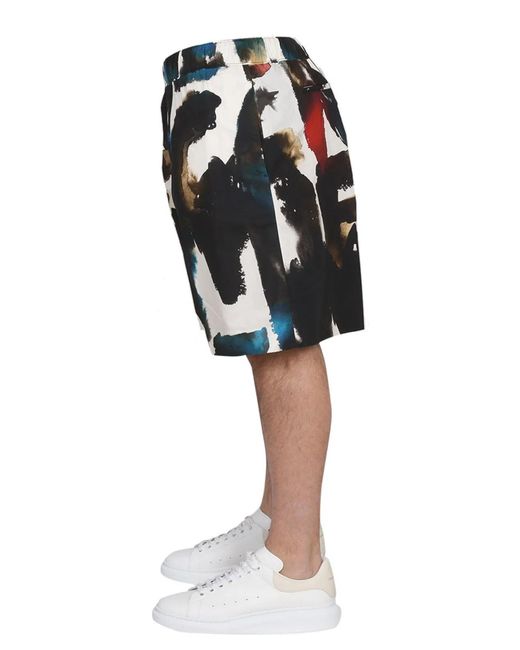 McQueen Black Bermuda With Logo Print for men