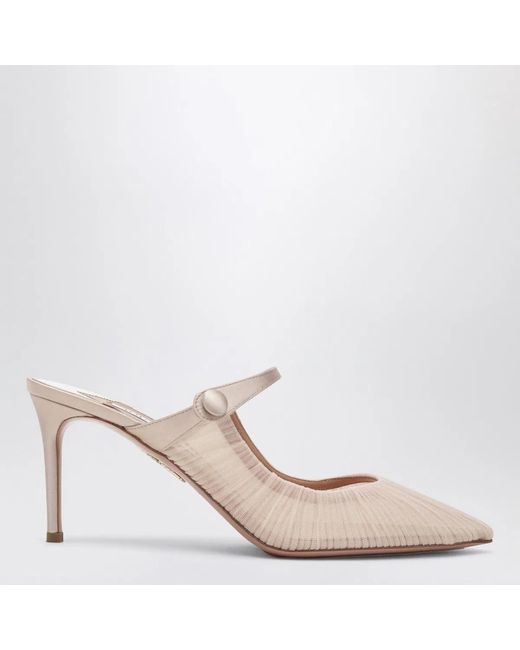 Aquazzura White Voile Mule 75 Powder