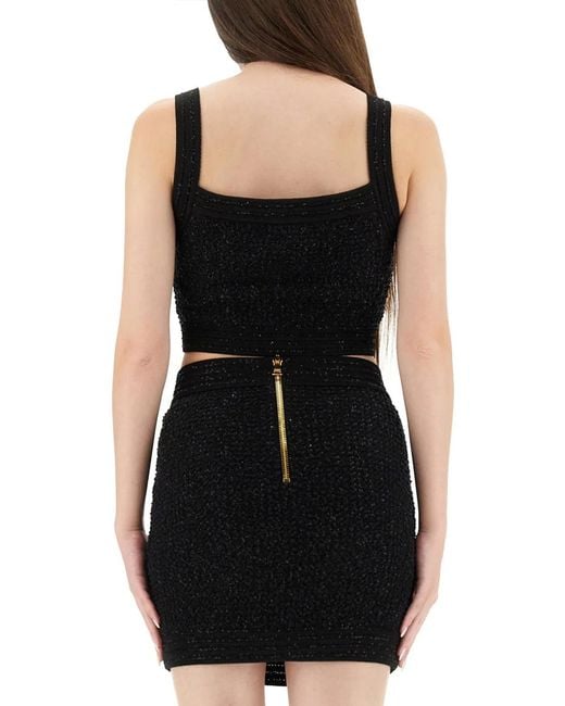 Balmain Black Tweed Crop Top
