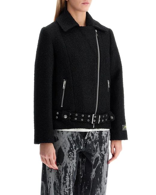 Ganni Black Boucle Wool Biker Jacket