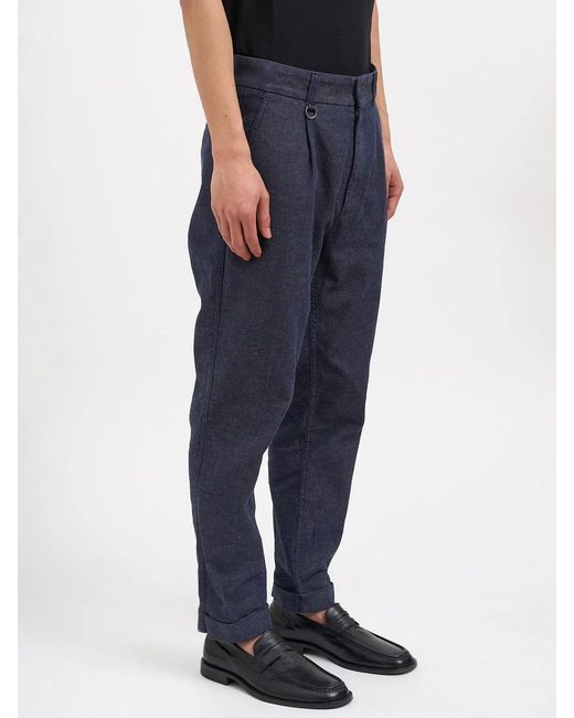 Paolo Pecora Blue Cotton And Linen Pants for men