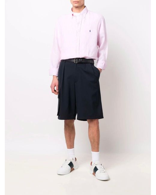 Polo Ralph Lauren Pink Custom Fit Striped Linen Shirt for men