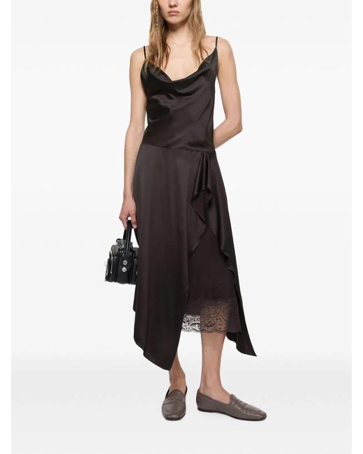 Acne Black Lace-Trimmed Ruffled Midi Dress
