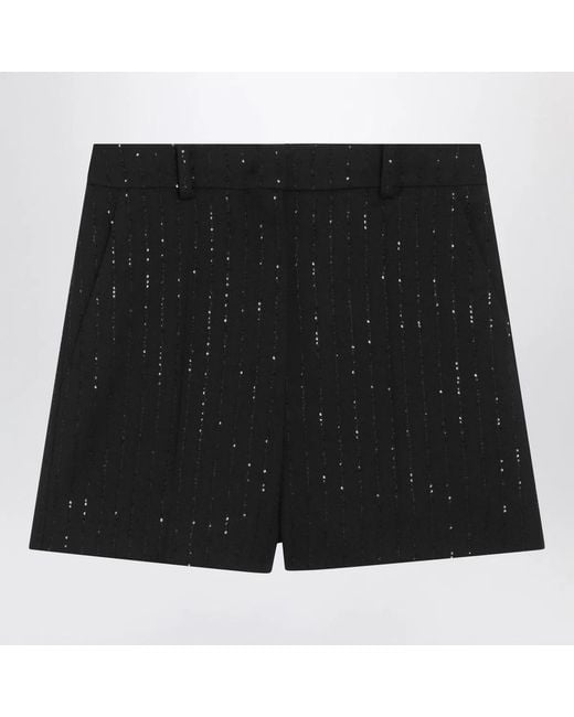 Max Mara Black Shorts With Pinstripe-Effect Micro Sequins