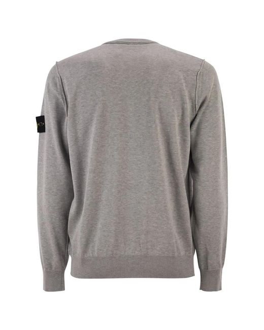Stone Island Gray Crew Neck Jumper With Small Lapel for men