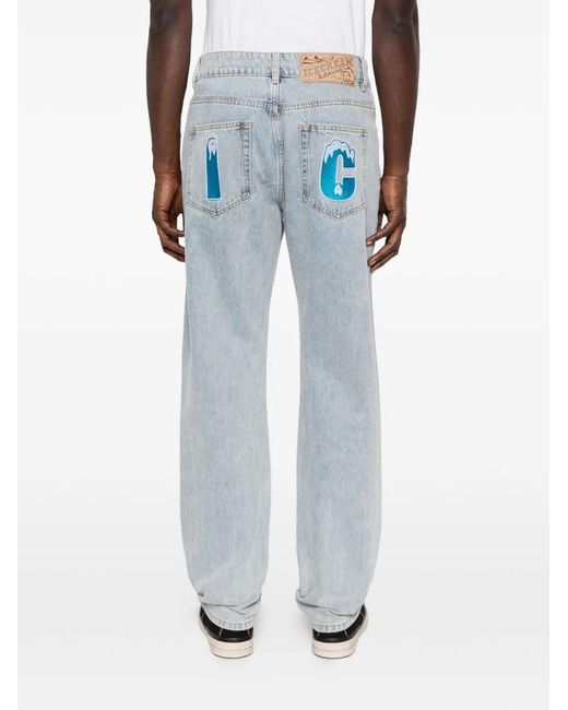 BBCICECREAM Gray Crystal Running Dog Denim Jeans for men