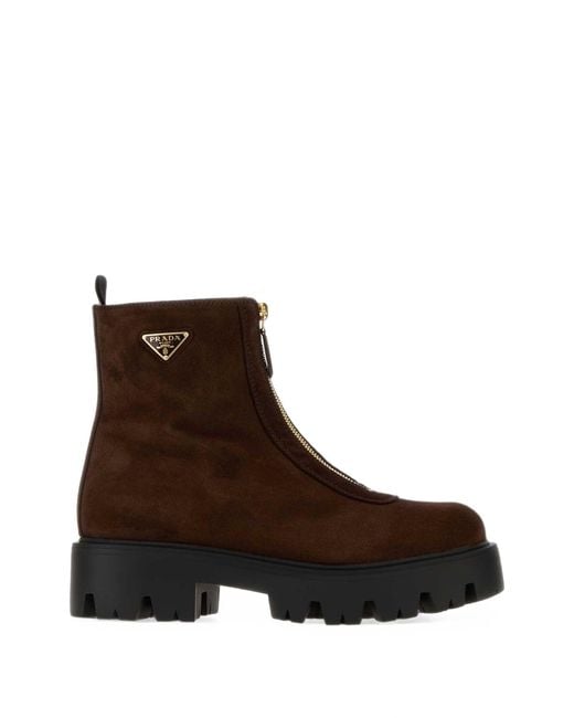 Prada Brown Suede Ankle Boots