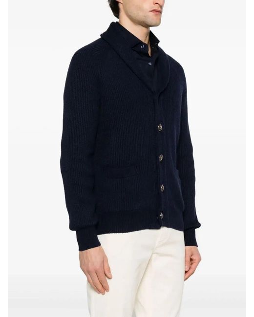 Brunello Cucinelli Blue English Rib Knit Cardigan for men