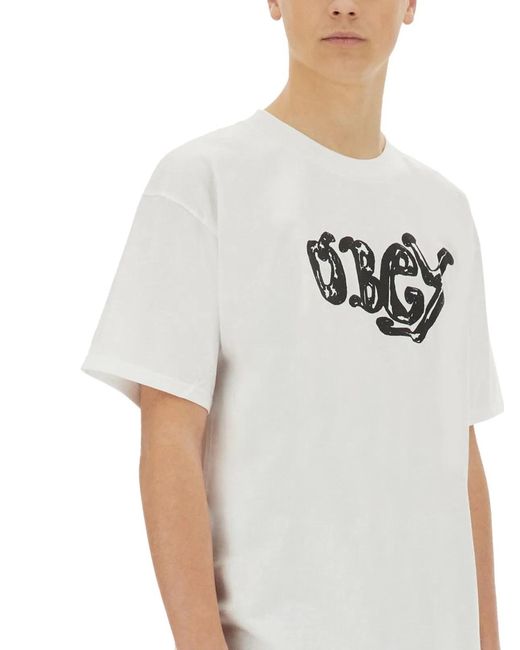 Obey Gray Logo Print Tshirt for men