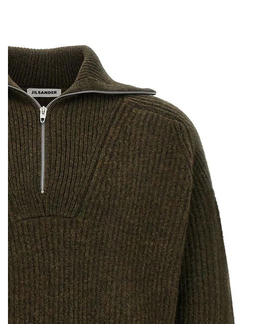 Jil Sander Green Half-Zip Sweater for men