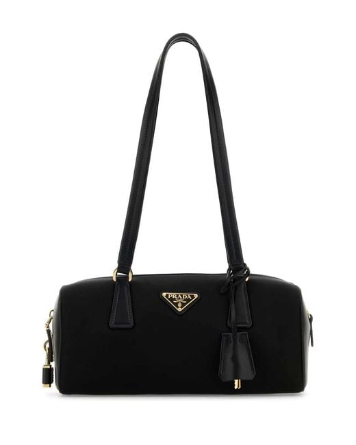 Prada Black Re-Nylon And Leather Medium Top-Handle Bag With Padlock