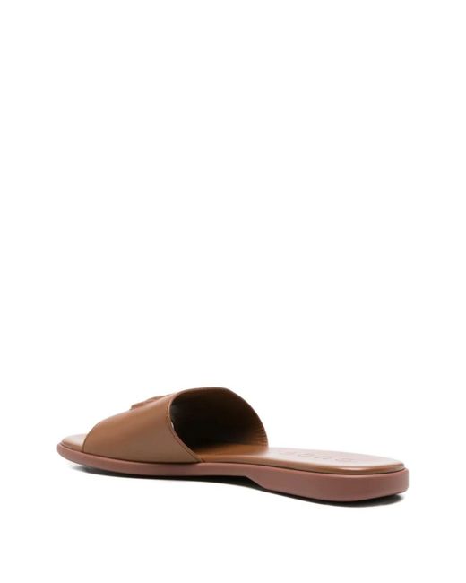 Gucci Brown Double G Leather Falt Sandals