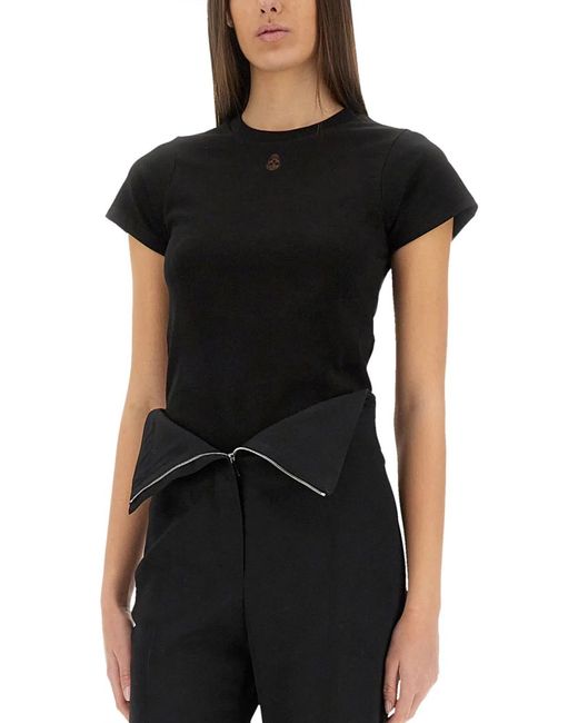 McQueen Black T-Shirt With "Skull" Embroidery