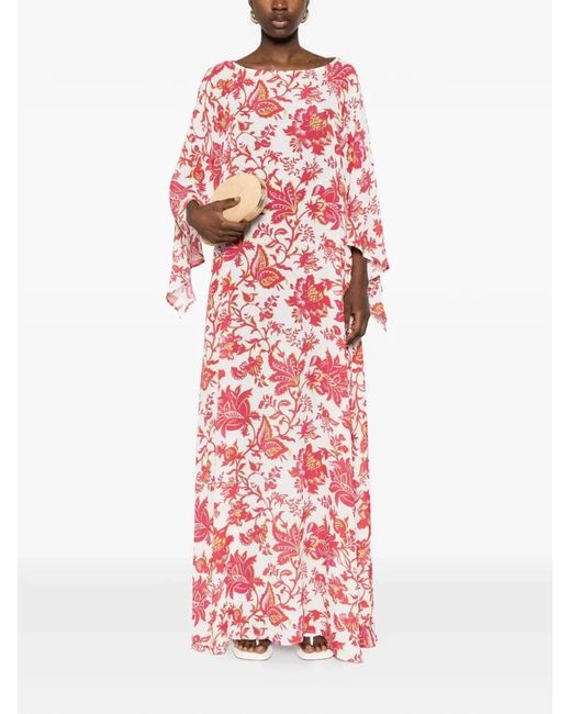 Etro Red Floral-Print Maxi Dress