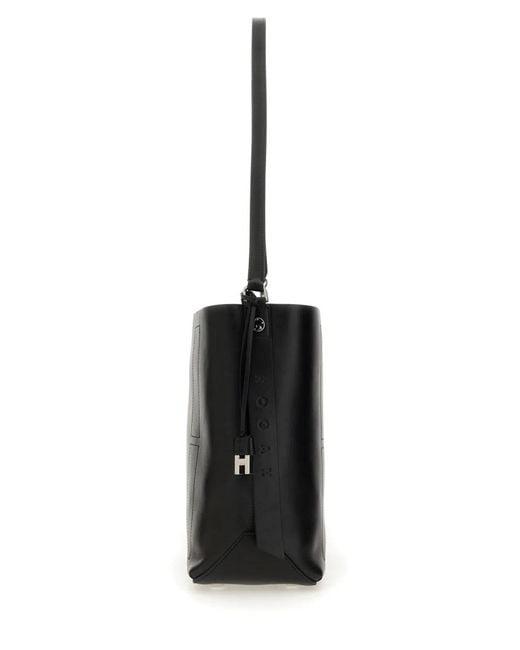 Hogan Black Hocket Medium Leather Hobo Bag