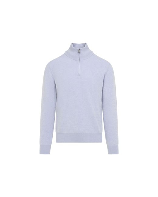 Brioni Blue Sky Pearl Half Zip Up Sweater for men