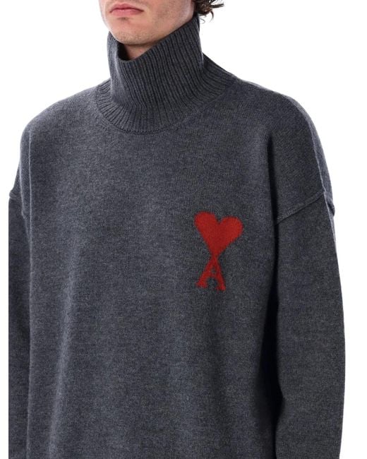 AMI Blue Wool Ami De Coeur Turtleneck for men