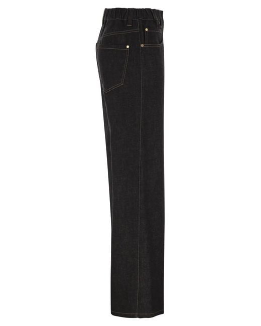 Brunello Cucinelli Black Wide-Leg Cotton Denim Jeans