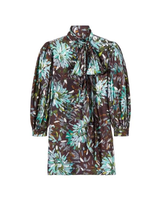 Gucci Gray Floral-Print Mini Dress