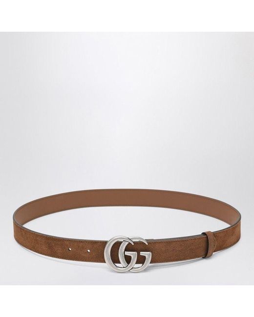 Gucci Brown Hazelnut Suede Belt With Gg Marmont Buckle for men