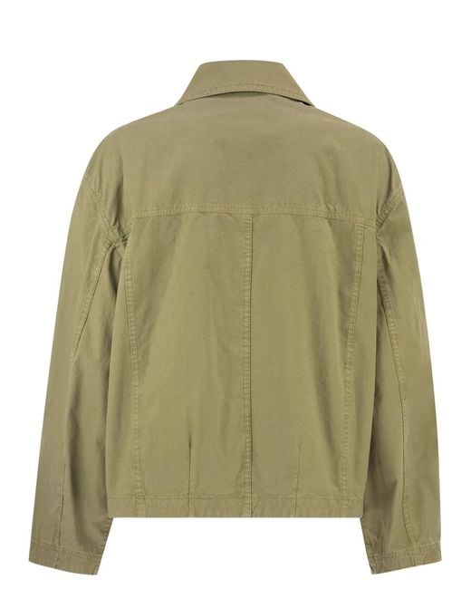 Fay Green Cropped Technical Cotton Jacket With Signature Hook Fastening