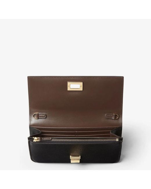 Fendi Black Way Continental Wallet With Flap And Twist Lock