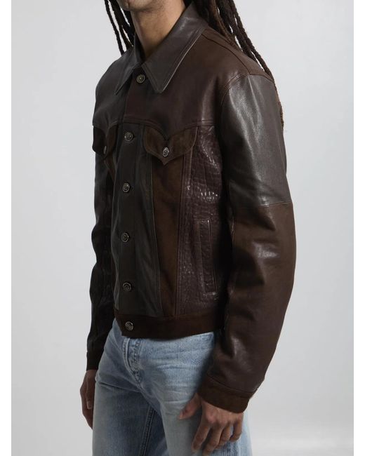 Versace Black Slim-Fit Leather Blouson for men