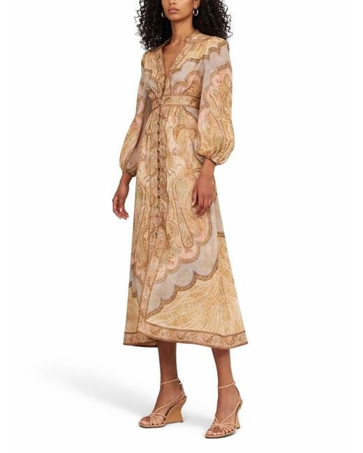 Zimmermann Natural "Wanderlust" Low-Cut Midi Dress