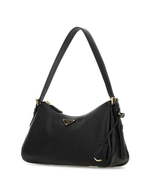 Prada Black Leather Medium Aimee Shoulder Bag
