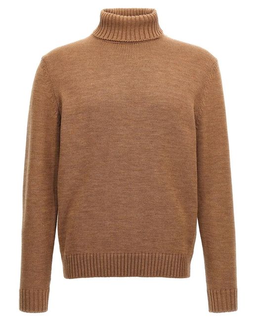 Zanone Brown Turtle-Neck Sweater for men