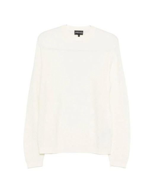 Emporio Armani White Wool Crewneck Sweater for men