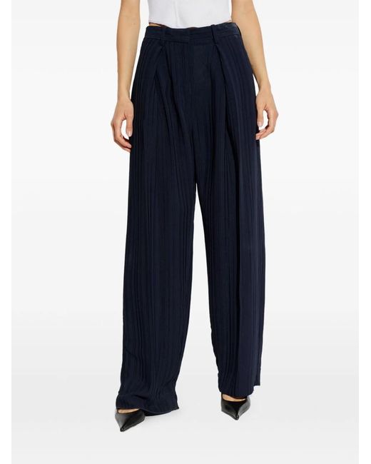Victoria Beckham Blue Wide Trousers Embroidered Stripes